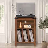 Record Player Stand with Vinyl Record Storage Holds up to 160 Albums,Large Wood Record Player Table Dispaly Shelf，Brown Turntable Stand Cabinet for Living Room,Bedroom,Office 7 Joaxswe