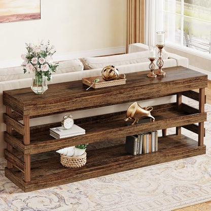 Tribesigns 70.9-Inch Extra Long Console Table, Farmhouse Entryway Table with 3-Tier Storage Shelf, Narrow Sofa Table Behind Couch, Wood Console Table for Living Room, Hallwahy, Foyer - WoodArtSupply