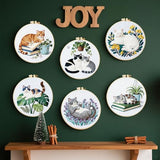 FREEBLOSS 6 Set Embroidery Kit Cat and Flower Stamped Embroidery Starter Kit with Step by Step Instructions, Colored Threads, 2 Hoops, Needlepoint Kits for Hand Craft Lovers Gift, 30cm/11.8inch