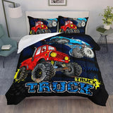 QOOMO Truck Comforter Set for Kids Teens Boys,Cars Kids Comforter,1 Comforter with 2 Pillowcase, Microfiber 3 Piece Bedding Set,Soft and Lightweight(Black，Full Size) QOOMO