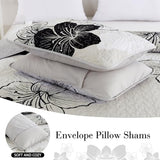 DJY Black White Quilt Set Queen 3 Pieces Floral Bedding Quilt Set Soft Botanical Bedspread with 2 Pillow Shams Lightweight Flower Quilt Coverlet Set for All Season 90''x 96'' DJY