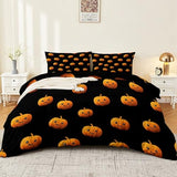 Aesthetic Duvet Cover Set Black - Single 3-Piece Double-Sided Printed Bedding with Minimalist Pumpkin Cartoon Design, Ultra-Soft Microfiber Quilt Cover with Zipper for a Calm Generic