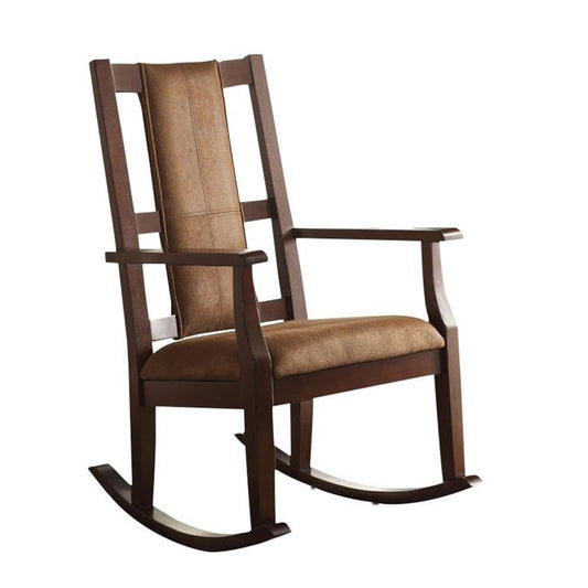 Acme Butsea Fabric Upholstered Rocking Chair in Brown and Espresso