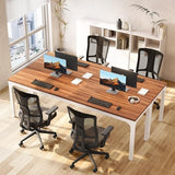 LITTLE TREE 78.7-Inch Ultra Long Double Desk, Writing Gaming Work Computer Two-Person Desk for Home Office, Walnut + White LITTLE TREE