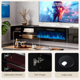 OneBlis 70'' Floating TV Stand with 36" Electric Fireplace, Wall Mounted Entertainment Center with Storage for TVs up to 80", Adjustable 12-Color LED Media TV Console for Living Room,All Black OneBlis