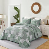 Mybedsoul Green Quilt Set Full Size, 3 Pieces Plaid Floral Bedspread Set Patchwork Reversible Bedding Set Microfiber Lightweight Bedspread Coverlet Set for All Season 78"x90" Mybedsoul