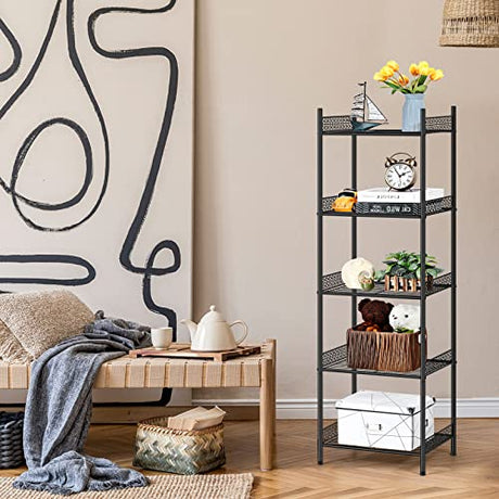 KANEODOT 5-Tier Storage Shelf Wire Bathroom Organizers, Heavy Duty Shelving Unit for Pantry Kitchen Bathroom Laundry Room Garage, Organization Home Corner Rack, Black KANEODOT