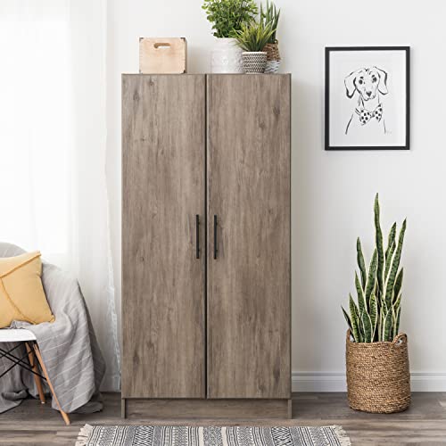 Prepac Elite 32" Storage Cabinet Closet, Gray Storage Cabinet, Linen Cabinet, Wardrobe Cabinet with Hanging Rail and Shelves 20" D x 32" W x 35" H, DEW-3264 - WoodArtSupply