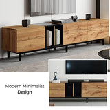 Virubi Modern TV Stand with 3 Cabinets & Open Shelves, Minimalist Wooden Entertainment Center for TVs Up to 80”, Sturdy TV Console for Living Room Bedroom Decor (Wood) Virubi
