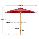 CASUNER 9FT Bamboo Umbrella, Outdoor Patio Umbrella, Waterproof Market Umbrella, 8 Ribs Table Umbrella with Pulley Lift for Garden, Deck, Pool, lawn, Backyard (RED) CASUNER