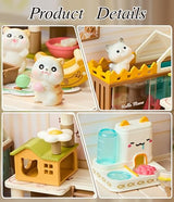 Tkmango Cat Pet Life Shop DIY Miniature House Kit with Roof & LED Light, Stackable & Connectable Dollhouse Kit with Dustproof Door, Creative DIY Crafts Building Toy Gift for Adults Teens