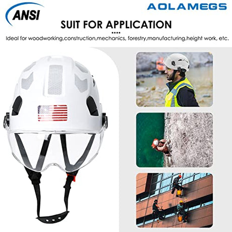 Hard Hats Construction OSHA Approved - ANSI Z89.1 Reflective Construction Worker Hat, Vented White Hard Hat with Visor for Men Women, ABS Safety Helmet for Adults,6-pt.Suspension Aolamegs