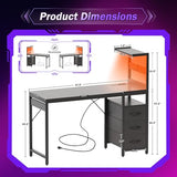 YOUDENOVA 48 Inch Gaming Computer Desk with Led Lights, Small Desk with Storage Shelves and Drawers, Reversible Compact Gamer Table for Home Office, Carbon Fiber Black YOUDENOVA