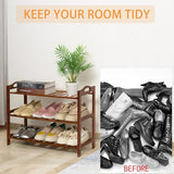 RMXANL 3 Tier Bamboo Shoe Rack, Shoe Shelf Shoes Rack Shoe Organizer for Closet, Entryway, Bedroom, Living Room, Front Door, Studio, Bathroom RMXANL