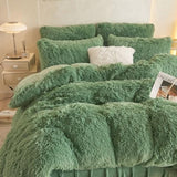 HAIHUA Faux Fur Sage Green Comforter Cover Queen Set, Soft Fluffy Shaggy Sage Green Bedding Queen Set 3 Pieces (1 Fuzzy Duvet Cover + 2 Plush Pillow Cases) Furry Bed Set, Zipper Closure HAIHUA