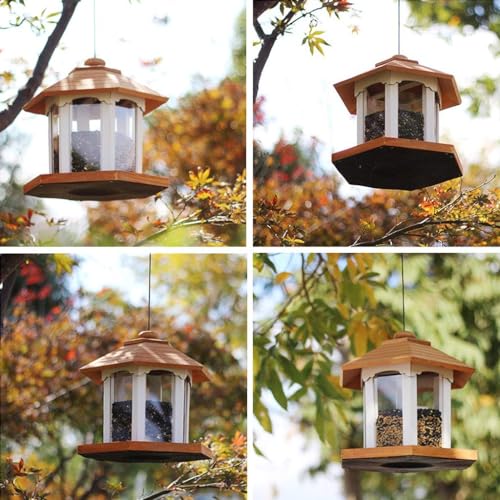 Cedar Alpha Delux Large Gazebo Hanging Bird Feeder for Outside- Rust Proof- Lifetime Durability - Large Compacity - Sunflower Seeds - All Birds Available (6 Lbs Capacity DIY Kit) - WoodArtSupply