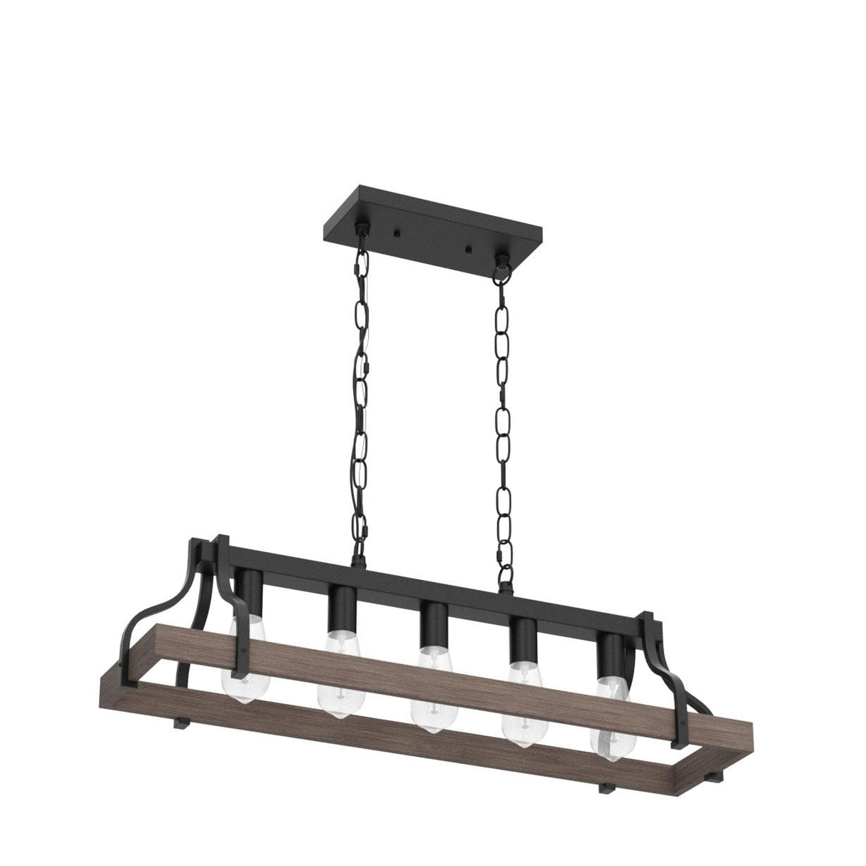 MEIXISUE Rustic Kitchen Island Dining Room Light Fixture Farmhouse Linear Chandelier Black and Retro Wood Finish 5-Light Industrial Metal Hanging Pendant Light UL Listed L33.5 W10.6 MEIXISUE
