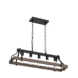 MEIXISUE Rustic Kitchen Island Dining Room Light Fixture Farmhouse Linear Chandelier Black and Retro Wood Finish 5-Light Industrial Metal Hanging Pendant Light UL Listed L33.5 W10.6 MEIXISUE