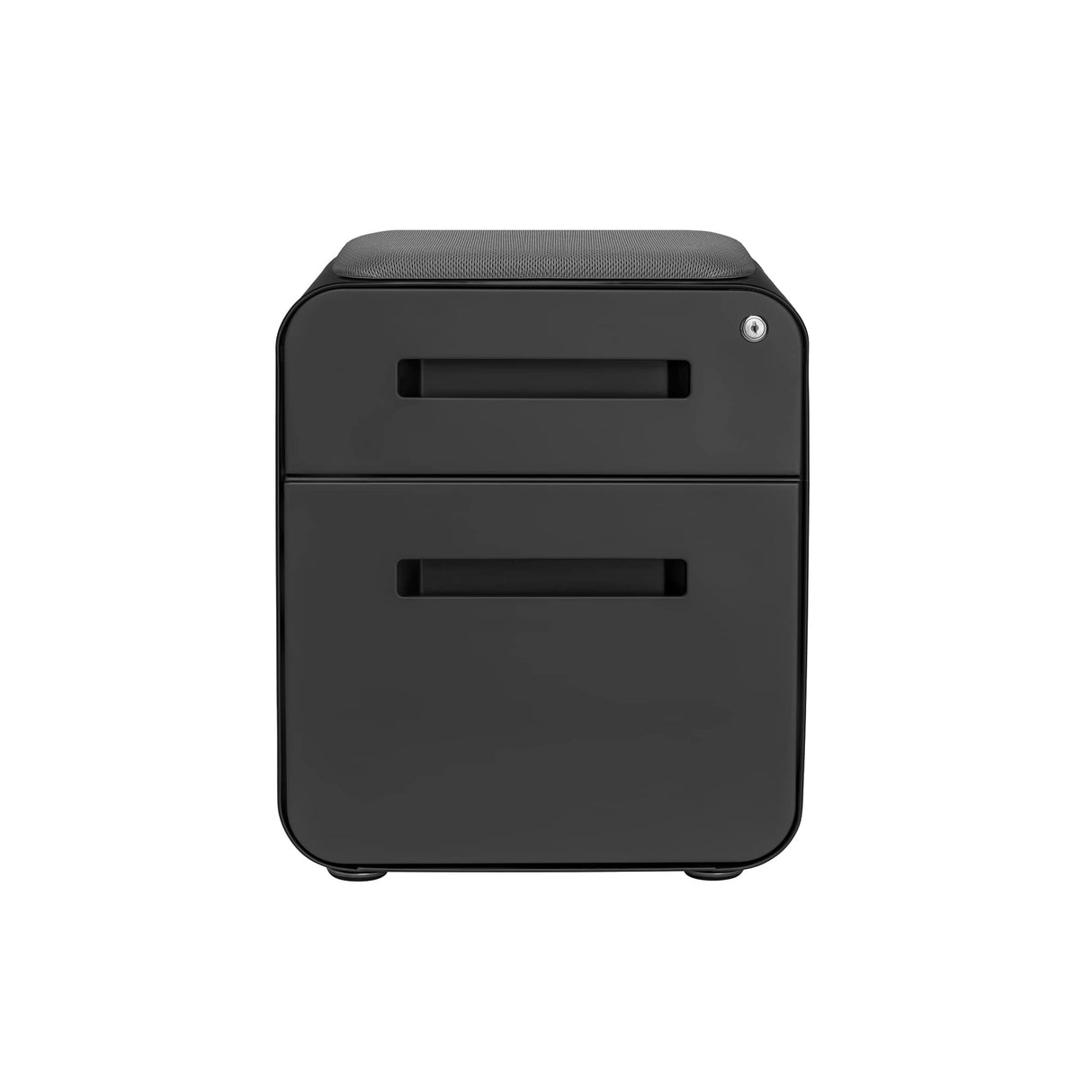 Laura Davidson Furniture STOCKPILE Mini Seated 2 Drawer Mobile File Cabinet with Removable Magnetic Cushion Seat - Short Version, Metal Filing Cabinet, Pre-Assembled, Black with Grey Cushion Laura Davidson Furniture