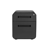 Laura Davidson Furniture STOCKPILE Mini Seated 2 Drawer Mobile File Cabinet with Removable Magnetic Cushion Seat - Short Version, Metal Filing Cabinet, Pre-Assembled, Black with Grey Cushion Laura Davidson Furniture