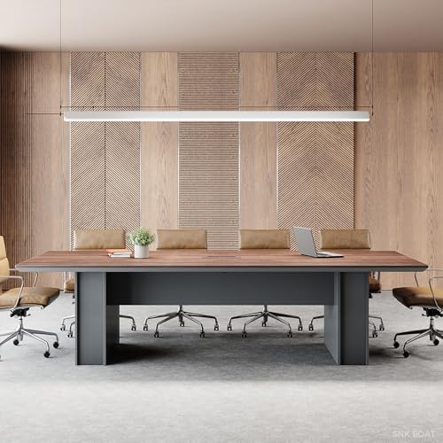8FT Conference Table for 8–10 People, 1.65" Thick Top Boardroom Meeting Table with Cable Management Grommet, Modern Walnut Office Conference Room Table SNKBOAT