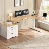 SEDETA Farmhouse L Shaped Electric Standing Desk, 70.9" x 39.4" Height Adjustable Office Executive Desk with 3 Drawers, Standing Computer Desks with Power Outlet for Home Office, Oak SEDETA