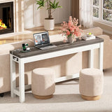 Cyclysio 63" Console Tables for Entryway, Long Console Tables for Living Room, Behind Couch Table, Sturdy Wood Support Farmhouse Entryway Table with 3AC+2USB Charging‌ Station, Oak Grey Cyclysio
