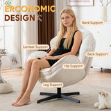 DRKAT Swivel Accent Chair, Modern Recliner Lounge Chair with Metal Base Frame, Comfy Tufted Armchair for Living Room, Bedroom, Home Office, Beige