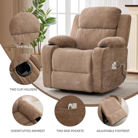 Eafurn Power Lift Recliner Chair for Elderly with Massage and Heat, Heavy Duty Electric Living Room Reclining Chair with 8-Point Vibration & Lumbar Heating, Dual USB Ports, 2 Cup Holders Eafurn