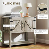 HOMCOM Farmhouse Double Door Coffee Bar Cabinet, Console Table, Sideboard Buffet Cabinet with Bottom Shelf for Entryway, Living Room, Washed-Out Gray HOMCOM