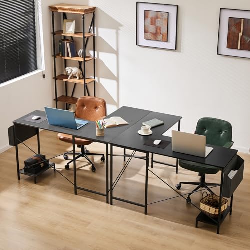 Sweetcrispy L Shaped Computer Desk - Gaming Table Corner Desk 50 Inch PC Writing Black Desk Study Desks with Wooden Desktop CPU Stand Side Bag Reversible for Home Office Dorm Small Space