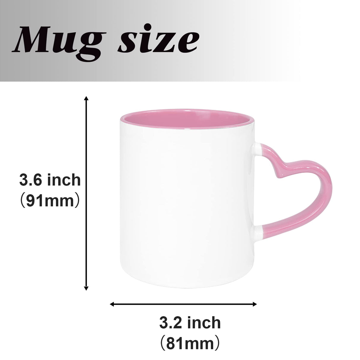 MR.R 11oz Sublimation Blank Coffee Mugs,Cup Blank White Mug Cup with Pink Color Mug Inner and Heart Handle,Set of 2 MR.R
