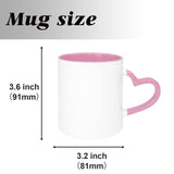 MR.R 11oz Sublimation Blank Coffee Mugs,Cup Blank White Mug Cup with Pink Color Mug Inner and Heart Handle,Set of 2 MR.R