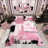 Erosebridal Girls Pink and Black Comforter Set Full Size Girly Abstract Pink Comforter Set for Kids Teens Women Geometric Modern Bedding Sets Minimalists Striped Art Bed Sets for Adults Boys Men Erosebridal