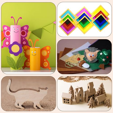 Tondiamo 137 Pcs Laser Material Explore Kit Laser Cutting Materials Engraving Material Accessories Including Acrylic, Wood, Metal, PU Leather, Fabric, Rock, Rubber Materials for Laser Cutter Engraver Tondiamo