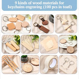 Briwooody 100 Pcs Laser Material Kit Engraving Blanks Wooden Keychains Blanks Set Laser Cutting Materials Unfinished Wooden Engraving Key Tag Ring for DIY Gifts Crafting Cutters Briwooody