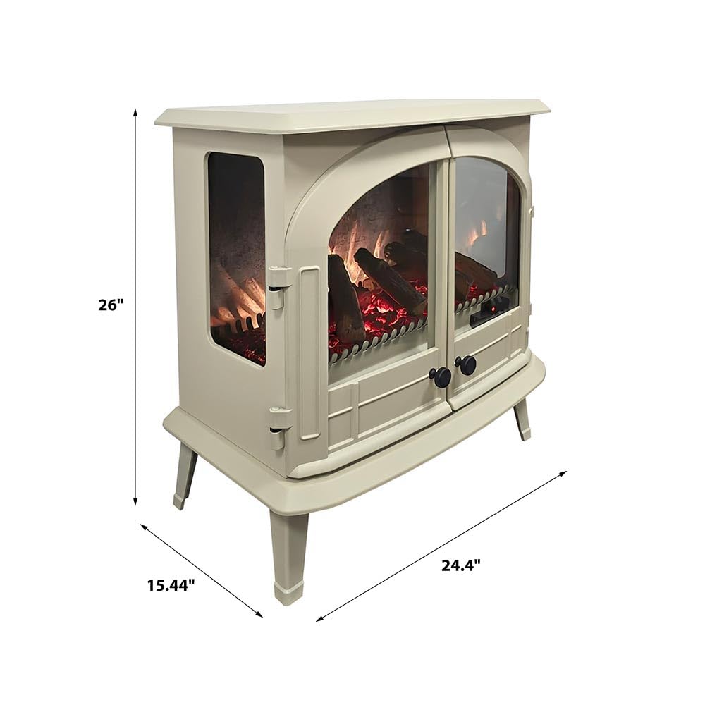 Modern Ember Harlowe Freestanding Electric Fireplace Stove Heater in Cream with Multi-Color Ember Bed | Smart Technology | Alexa/WiFi Enabled | 1500W | Indoor Portable Heater | Safety Shutoff Modern Ember