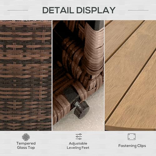 Outsunny 8 Piece Patio Furniture Set with 4 Rattan Sofa Chairs & 4 Tables, Outdoor Conversation Set with Storage & Umbrella Hole for Backyard, Lawn and Pool, Mixed Brown Outsunny