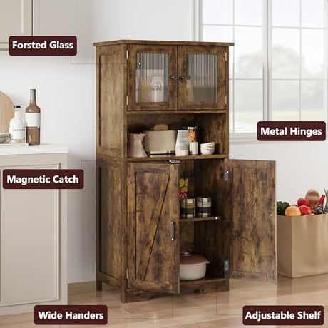 GAOMON Kitchen Pantry Storage Cabinet with Doors and Shelves, 50.4" Freestanding Pantry Cabinets, Wooden Cupboard, Large Floor Cabinet for Bathroom, GAOMON