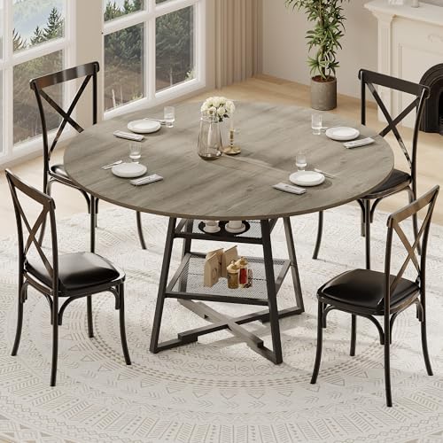 LuyFuitre Dinning Room Tables for 4, Round Dining Table Set with Storage, 47 Inch Circle Kitchen Table High Top LuyFuitre