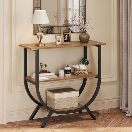 Trironsun 3 Tier Console Table with Storage 30" Height Entryway Table with Open Shelves Industrial Sofa Table Behind Couch for Living Room Hallway Entrance (Rustic Brown) Trironsun