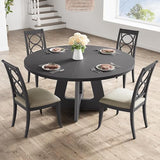 GAOMON 47 Inch Round Farmhouse Dining Table for 4-6 People, Large Kitchen Table with Adjustable Feet, for Dining Living Room, Black GAOMON