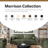 SIMPLIHOME Morrison 89-inch Wide Sofa in Moss Green Genuine Leather, Mid-Century Modern Design Couch for Living Room, Single Bench Cushion, 2 Back Cushions, 2 Bolster Pillows SIMPLIHOME