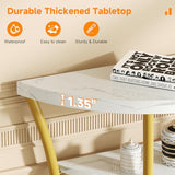 39.4" Console Table with Half Moon Wood Shelves, 3 Tier Modern Entryway Table with Curved Metal Frames, Narrow Sofa Couch Table for Hallway, Entrance, Living Room, Foyer, White Marble & Gold knoworld