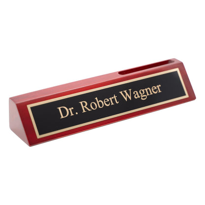 Dayspring Pens | Engraved Woodmark Rosewood Desk Wedge with Custom Name Plate and Business Card Holder. Personalized Office Gift for Business - WoodArtSupply