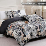 LONAVA Queen Flower 3 Pcs Duvet Cover Set, Breathable Soft Microfiber Black Lining Comforter Cover with Zipper Closure, and 2 Anti-Pilling, Fade Resistant Pillowcases, Midnight Blossoms LONAVA