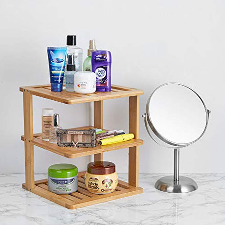 BERYLAND Bamboo Corner Shelf - 3 Tier 10 x 10 inch and 11.5 inches high. Kitchen Cabinet Organizer - Pantry Organization and Storage - Bathroom Countertop Shelves BERYLAND