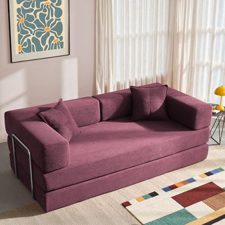 YINIX Foldable Sofa Bed, 78'' Folding Floor Couch, Compressed Convertable Sleeper Sofa, Memory Foam Couch with Pillow Back Support Armrest, 4-in-1 Futon Sofa Bed for Living Room, Wine Red YINIX