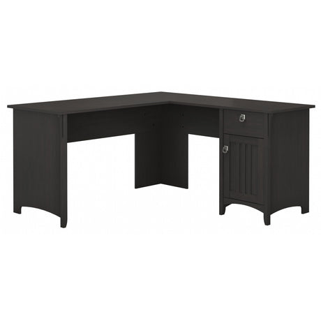 Bush Furniture Salinas L Shaped Desk with Storage in Vintage Black | Modern Farmhouse Corner Table with Drawers and Cabinets for Home Office Bush Furniture