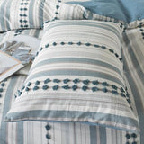 Washed Cotton Twin Size Duvet Cover Set - Tufted Dots Boho Chic Bedding for All Seasons, Striped Bohemain Bedding Linen Like Textured Breathable Durable Soft Comfy (Blue, 66''x90'') La Sheer